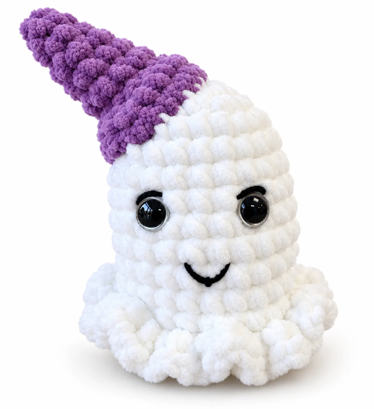 Handmade Crochet Ghost with Purple Witch Hat – Halloween Plush