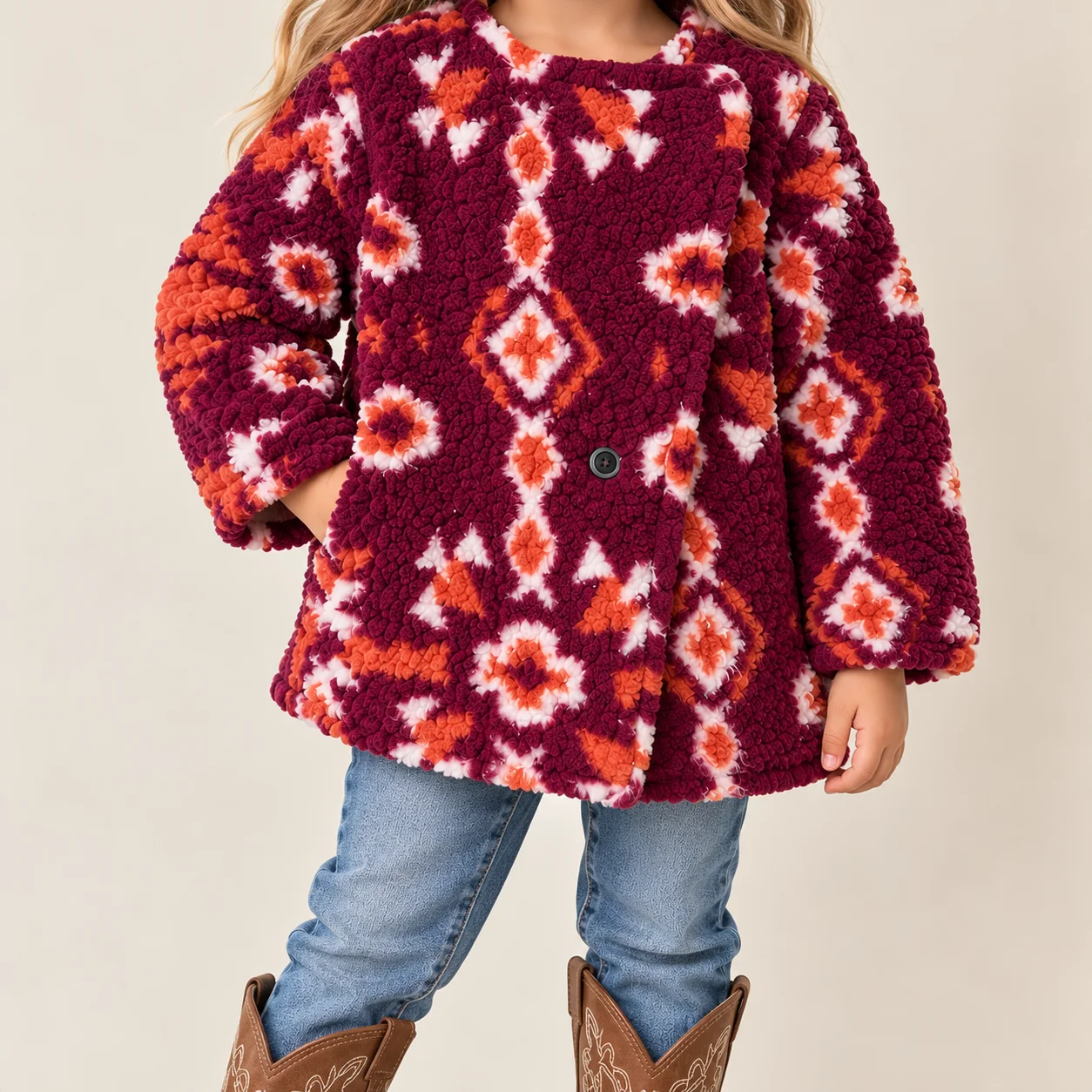Wrangler Girl Southwestern Aztec Sherpa Cardigan Jacket Maroon Purple 4T
