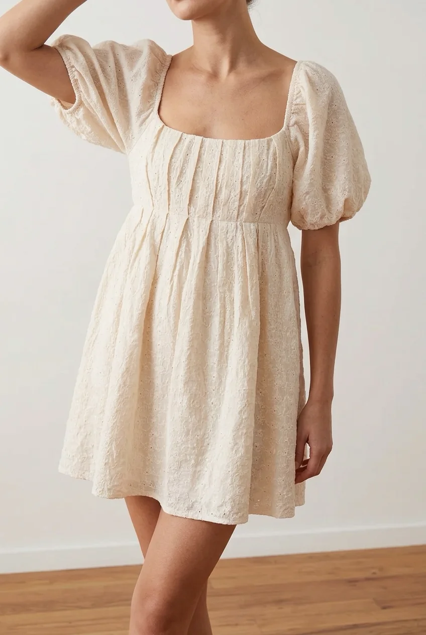 By Together Floral Eyelet Babydoll Puff-Sleeve Mini Dress - Size Large