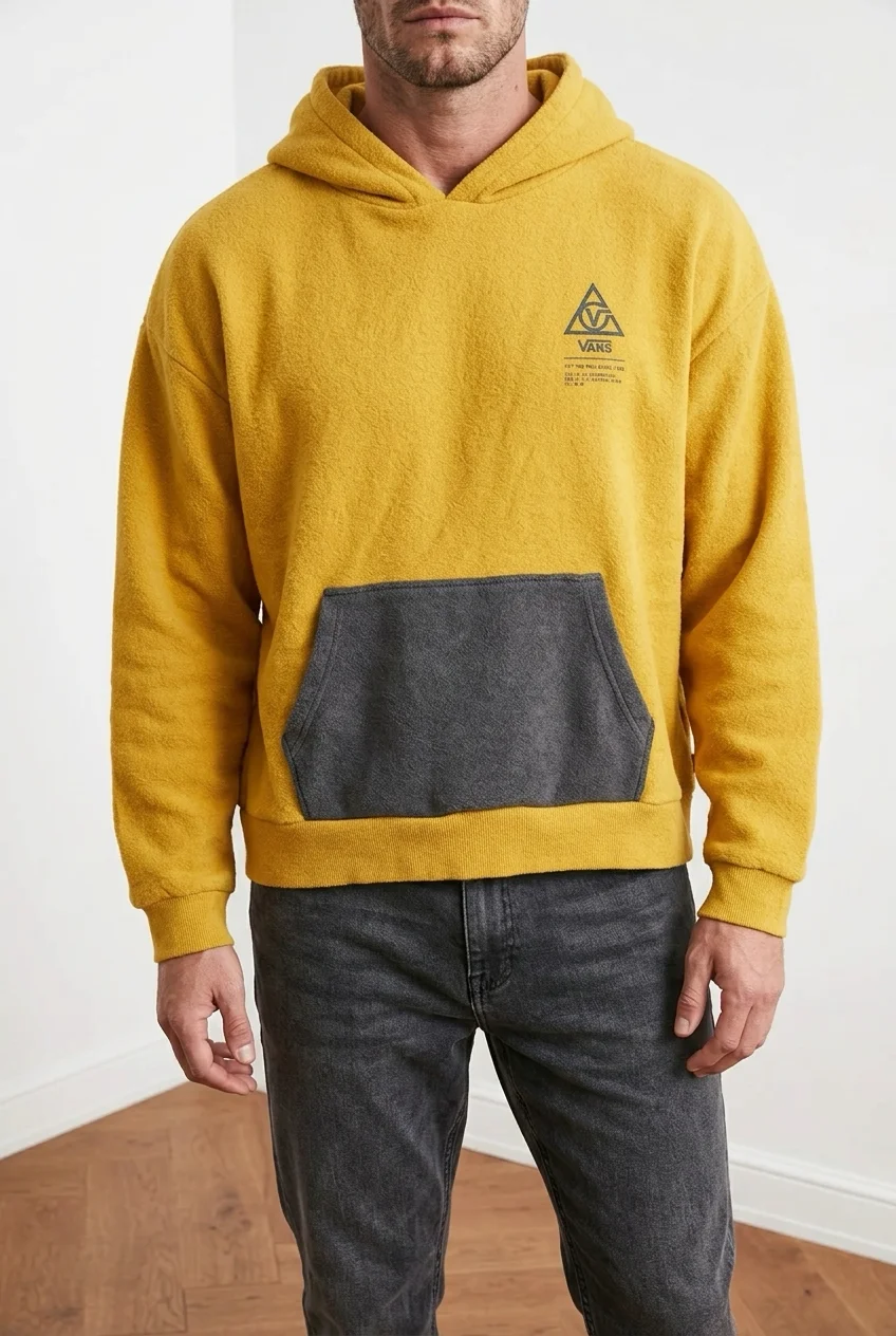 Vans 66 Supply Hoodie Yellow Grey Kangaroo Pocket Pullover Sweatshirt Xtra Large