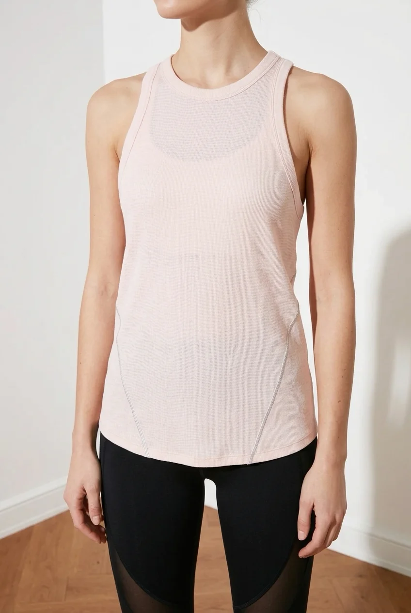 Lululemon Women's Pastel Peach Ribbed High-Neck Mock Halter Tank Top — Size Medium