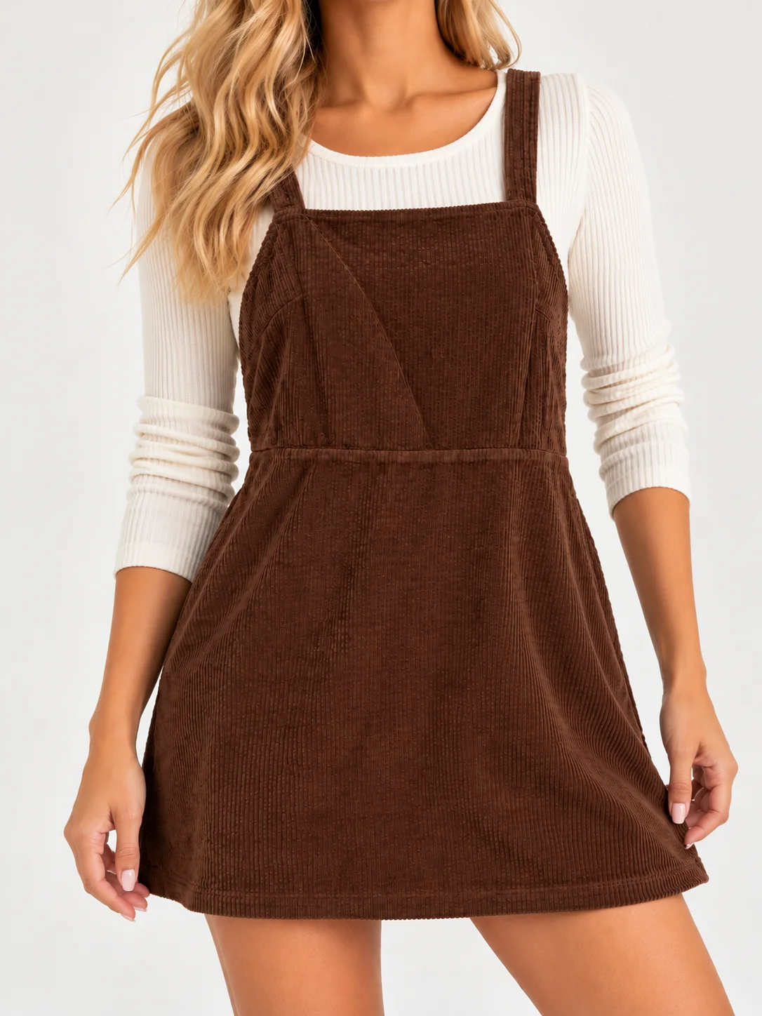 American Eagle Brown Corduroy Pinafore Overall Dress Apron Jumper Women’s Size Medium