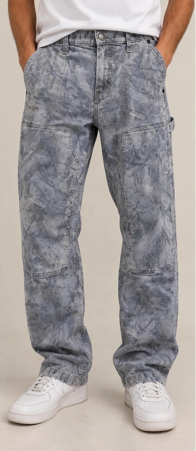 Hollister Men’s Grey Real Tree Camo Loose Carpenter Pants Denim Jeans Size 33x32