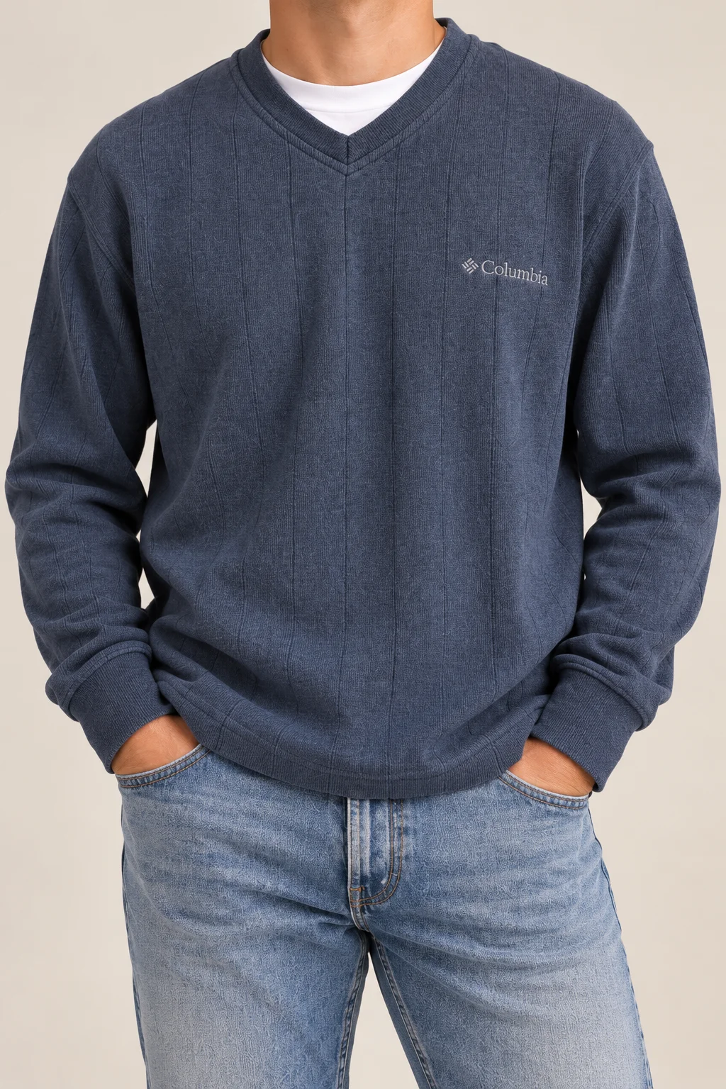 Columbia Men's V-Neck Ribbed Knit Pullover Sweater Charcoal Grey Size S