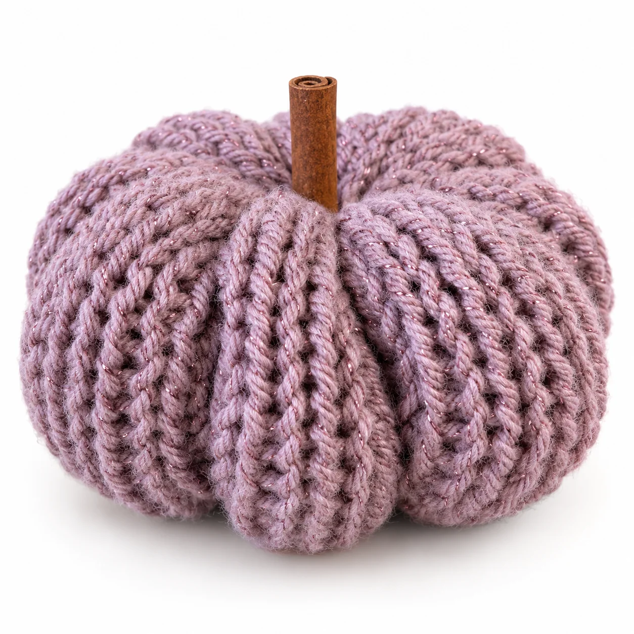 Small Handmade Knit Pumpkin – Sparkly Dusty Lavender Fall Decor
