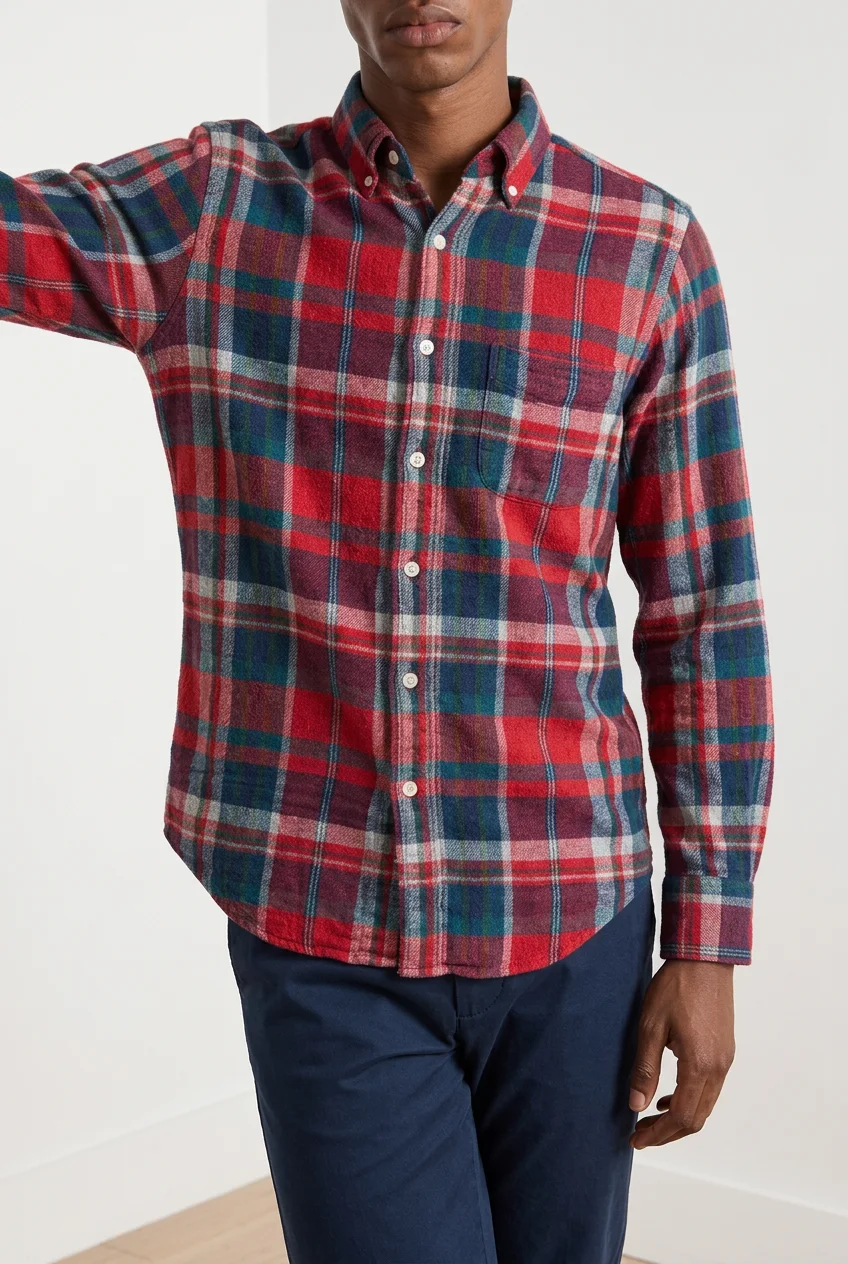 J.Crew Mens Slim Fit Plaid Flannel Button Down Long Sleeve Shirt Red Blue