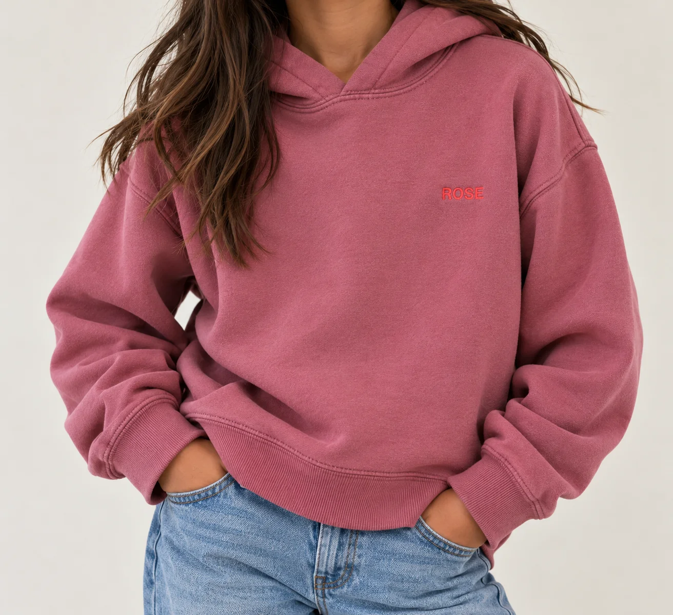 Zara Kids Girls’ Embroidered "ROSE" Cropped Pullover Hoodie - Dusty Mauve Pink, Size 9 (134 cm)