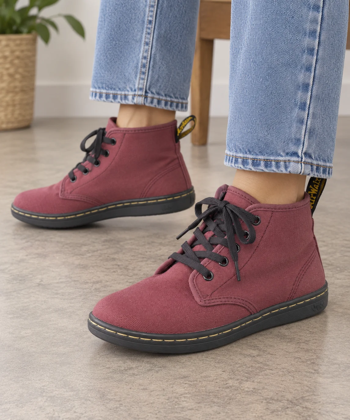 Dr. Martens Women’s Burgundy Canvas Lace-Up Ankle Boots Size 6