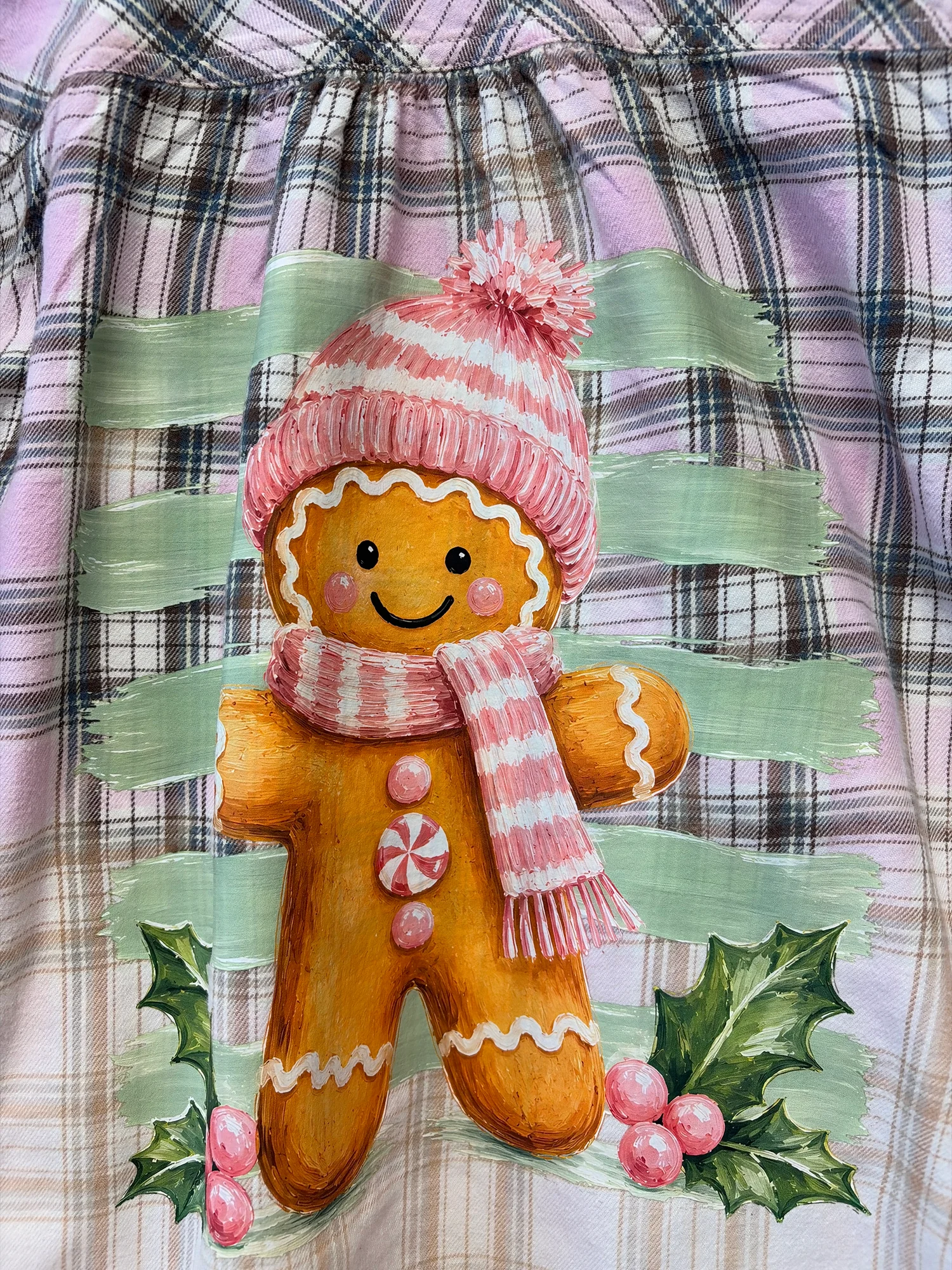 Gingerbread Flannel – Upcycled Bleach-Dye Christmas Plaid Shirt