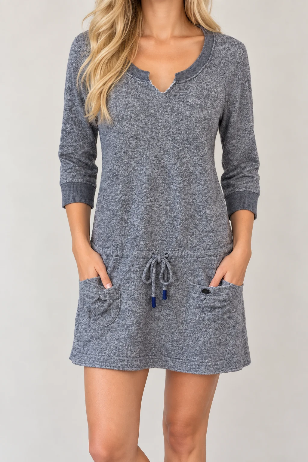 Quiksilver Women Playground Gray Terry Knit Drawstring Drop Waist Dress Size M