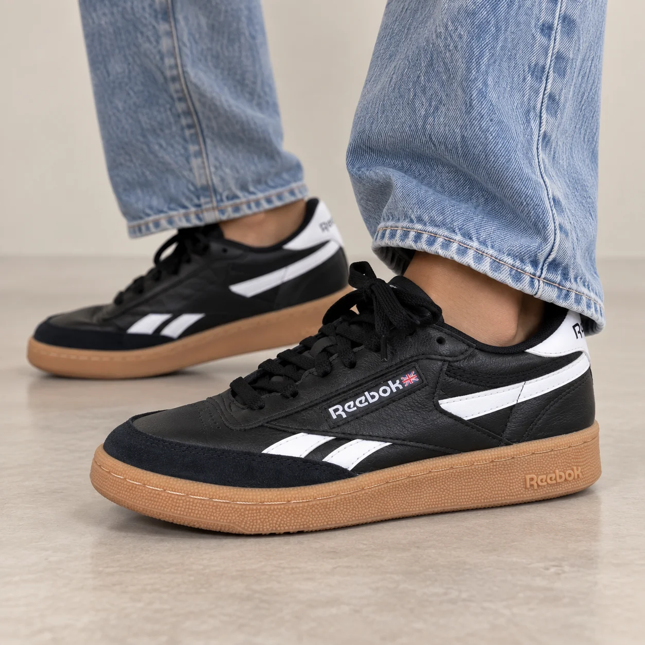 Reebok Club C Grounds UK 'Black White Gum' Casual Low-Top Sneakers - Size Men's 6 / Women's 7.5