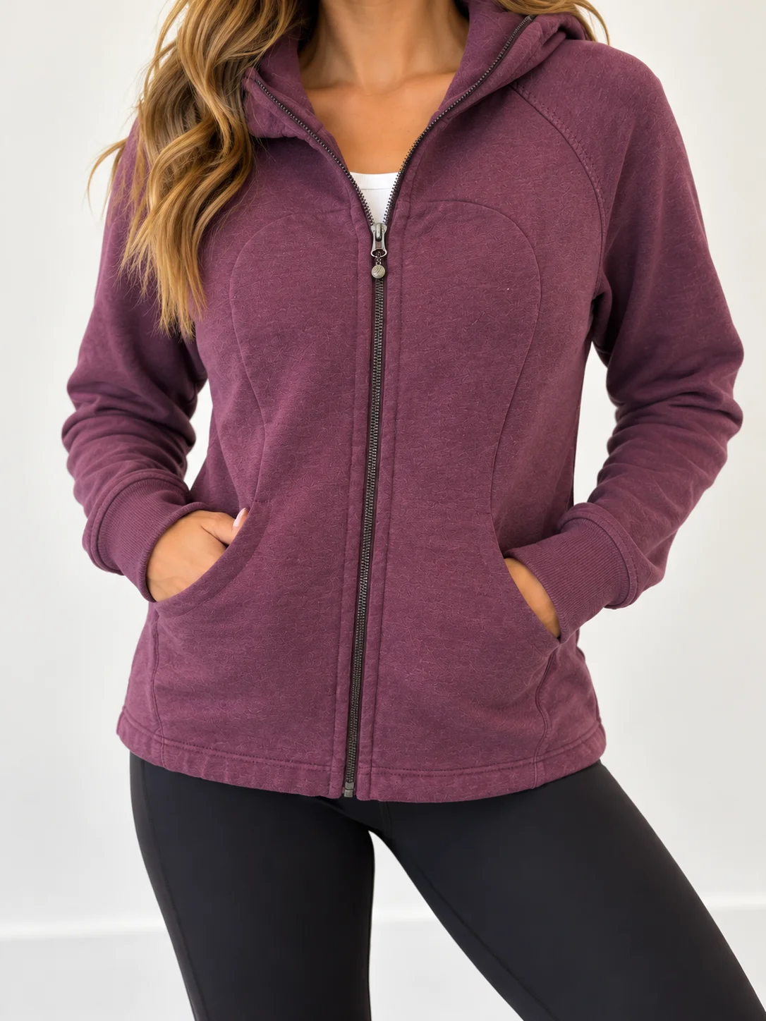 Lululemon Pleat To Street Full Zip Hoodie Heathered Bordeaux Drama Burgundy Size 6