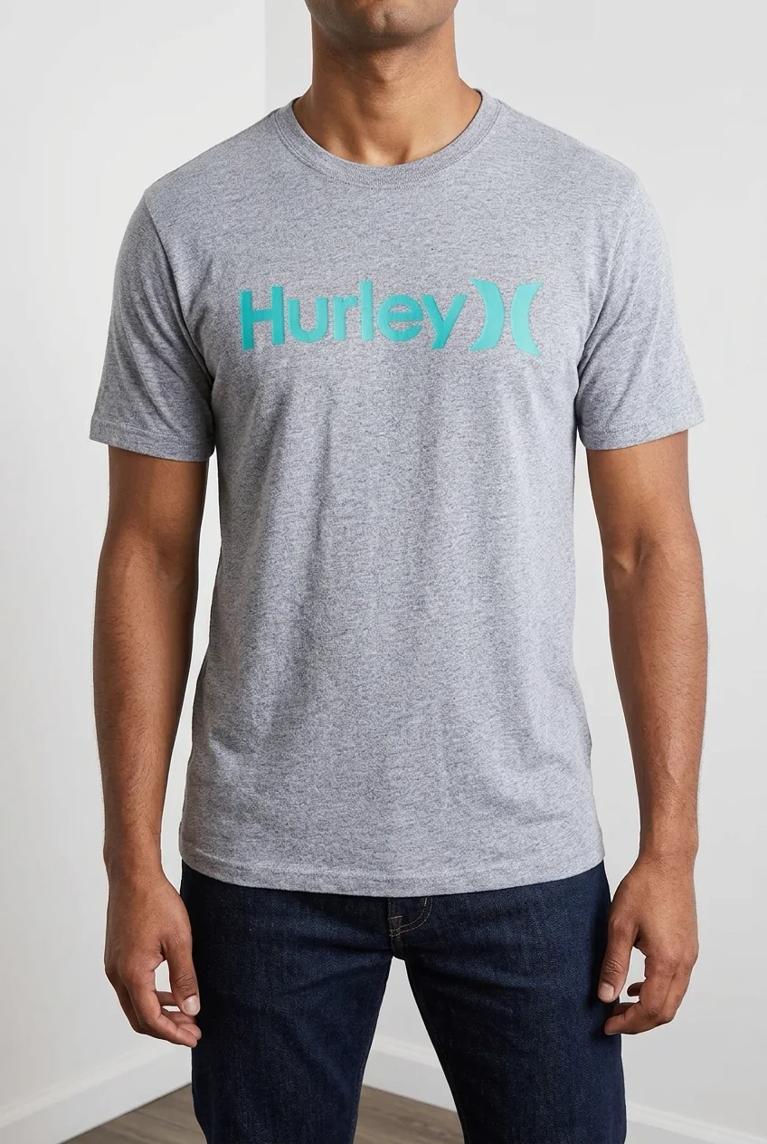 Hurley Men's Heather Grey Graphic Logo Short Sleeve T-Shirt — Size Medium