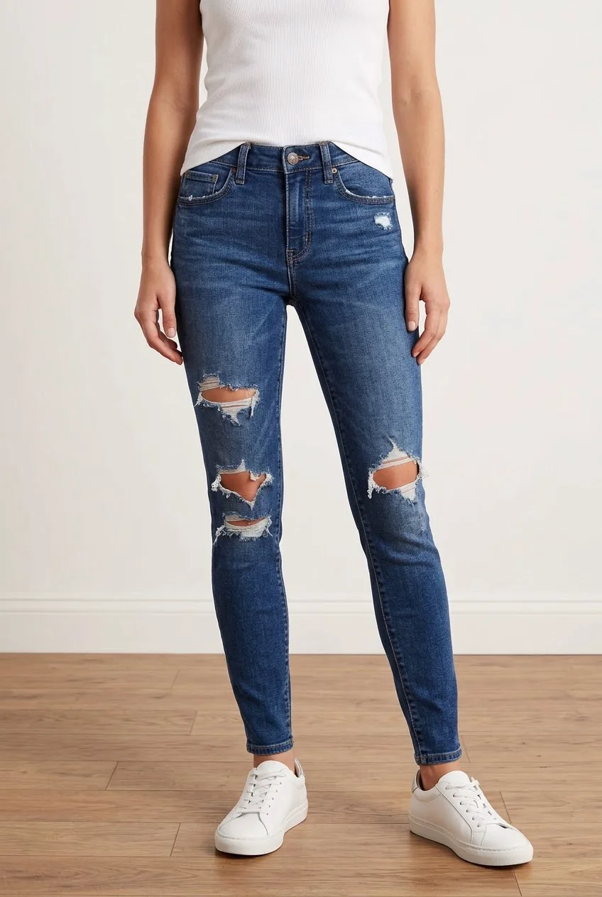 American Eagle Distressed Mid-Rise Skinny Jeans – Medium Wash