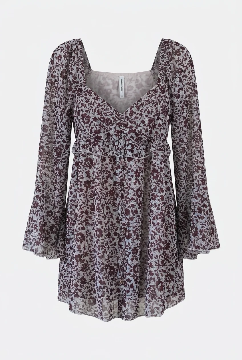 American Eagle Floral Long-Sleeve Babydoll Mini Dress - Size Small