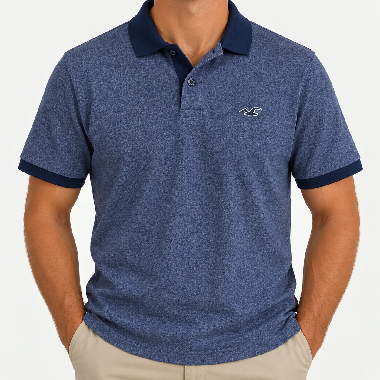 Hollister Men's Epic Flex Muscle Fit Contrast Trim Polo Shirt Heather Blue Size M