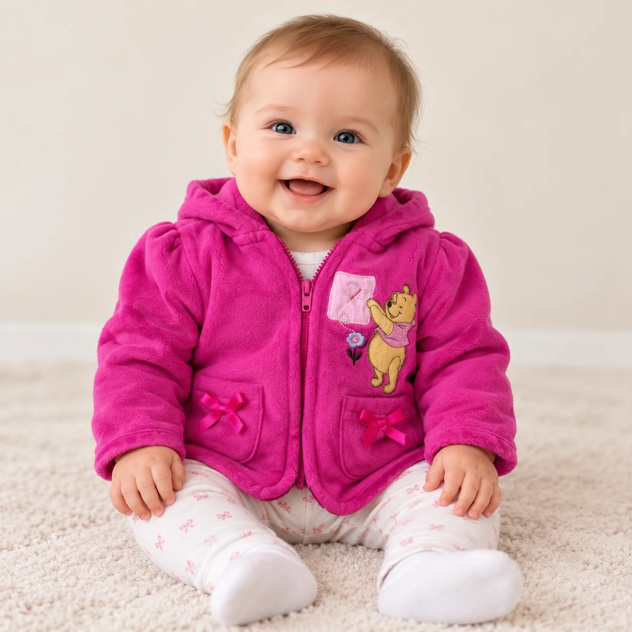 Disney Baby Winnie the Pooh Hooded Zip Up Jacket Pink Magenta 3-6 Months